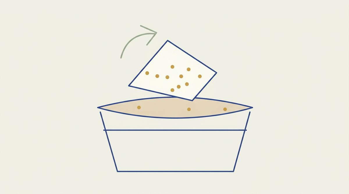 Illustration of seed paper being placed into a pot of soil