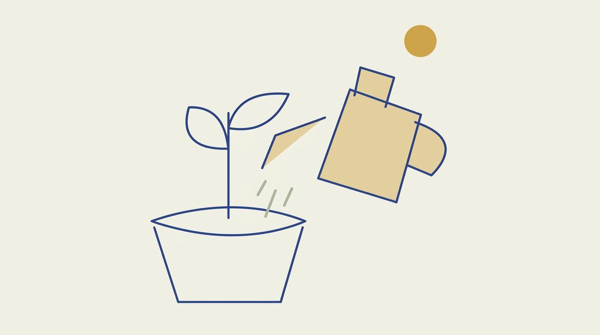 Illustration of a watering can watering a young sprout
